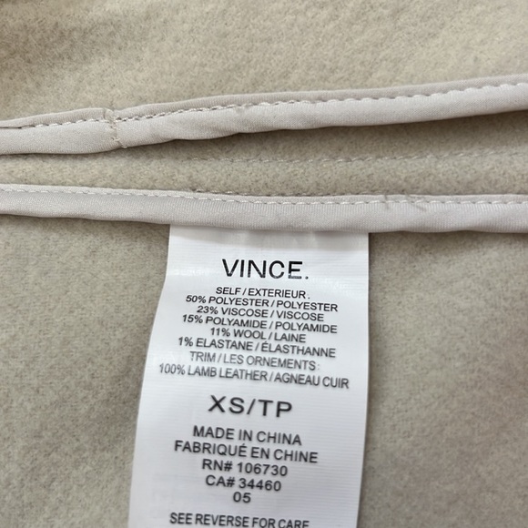 Vince Cream wool blend drape neck leather trim open Vest Size XS - Picture 10 of 16